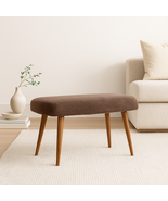 Solid Wood Faux Fur Upholstered Bench - Nordic Legs - Mocha Brown - $4,695.90 MXN