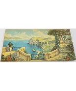 VC) Vintage Italian Seaside Landscape Terrace Laminated Particle Board Art - £15.81 GBP