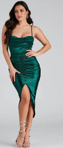 New w/ Tag Sexy Bre Formal Satin Ruched Midi Dress Hunter SMALL - £35.60 GBP