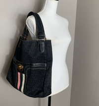 Tommy Hilfiger Monogram Tote Shopper Handbag Black Gold Pink White Ribbo... - $18.80