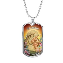 St. Anne Catholic Necklace Stainless Steel or 18k Gold Dog Tag 24&quot; Chain - £37.79 GBP+