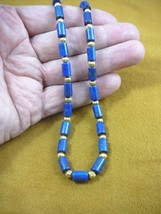 v657-12) 20&quot; long Blue Lapis Lazuli + gold beads beaded Necklace fashion... - $1,463.95 MXN