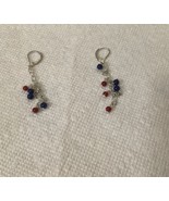 Blue &amp; Red Beaded Dangle Earrings Pierced - £5.36 GBP