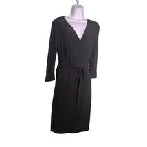 REMADE Black Midi True Wrap Dress Tie Close Office Professional - £13.20 GBP
