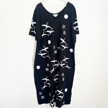 M. Mac Navy Black Asian Crane Cotton Casual Maxi Long Dress 3X New Boho ... - $41.13 CAD