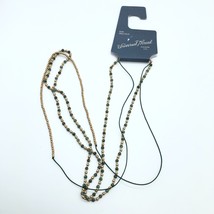 Universal Thread Necklace Multi Strand Semi Precious Beaded Gold Tone Green Long - £3.92 GBP