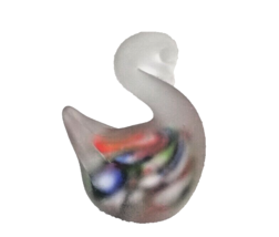 Art Glass Goose Swan Multi Colored Decor Swirl Paper Weight Frosted Glass Figure - £9.18 GBP