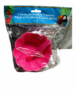 Tiki Beach Bash Luau 8 PC SET 4 ICE CREAM BOWLS 4 SPOONS Pink PLASTIC 2001 - €10,13 EUR