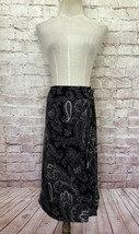 TALBOTS Womens True Wrap Skirt Black Gray Paisley 100% Wool Classic Size 18 - $39.00