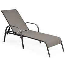 Outdoor Patio Lounge Chair Chaise Fabric Adjustable Reclining Armrest Pool Brown - £155.83 GBP