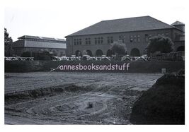 black and white negative - 2 buildings cars parked construction hole in ... - $7.92