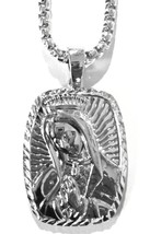 Silver Plated Heavy Religious Prayer Mary Pendant + 36" Box Link Chain Necklace - $13.85