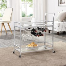 Silver Delilah Bar Cart, 2 Tier Mobile Mini Bar, Kitchen Serving Cart And Coffee - £110.16 GBP