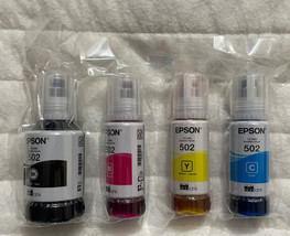 Epson 502 Black Cyan Magenta Yellow Ink Set T502120 T502520 Exp 2023+ Brand New - £30.62 GBP