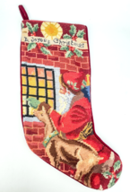 Vintage Christmas Needlepoint Stocking Santa Reindeer A Joyous Christmas - £19.13 GBP