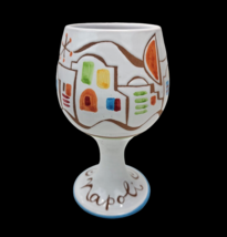 Art Pottery Wine Goblet Chalice Stoneware Napoli Crete Hand Painted Greece White - £15.97 GBP