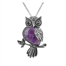Owl Necklace Healing Crystal Stones Pendant Necklaces for Women Men Natural Amet - £12.77 GBP