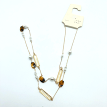 A New Day Necklace Long Beaded Faux Pearl Tortoise Shell Gold Tone - £3.92 GBP