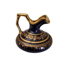Limoges French Porcelain Miniature Water Pitcher 2” Navy Blue Gold Lusterware - $14.84