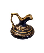 Limoges French Porcelain Miniature Water Pitcher 2” Navy Blue Gold Luste... - $14.84