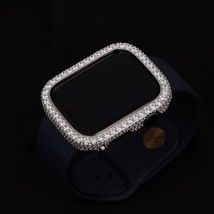 EMJ Bling Apple Watch Series 7/8 Bisel Cara Funda Cúbica Diamante Silver 41MM - £68.79 GBP