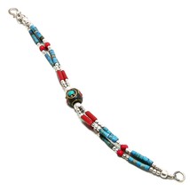Tibetan Turquoise Coral Handmade Bohemian Jewelry Bracelet Nepali 6-7&quot; SA 1571 - £4.14 GBP