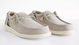 HEY DUDE SIZE 8 TAN WALLY FUNK JACQUARD BUNGEE LACE-UP LIGHTWEIGHT LOAFE... - $45.44