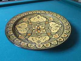 Moroccan footed platter/centerpiece pottery handpainted, 3&quot; tall by 16&quot; diam[*] - £73.88 GBP