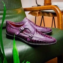 Genuine Ostrich Leg Double Monk Strap Shoes Napoli Purple image 6