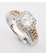 1.21 CTW Princess Cut Diamond Halo Set 14k Two-Tone Gold Engagement Ring... - $7,757.11