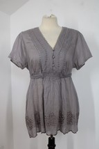 NWT Dorothy Perkins US 12 Gray Embroidered Tie Waist Cotton Short Sleeve Top - £17.13 GBP