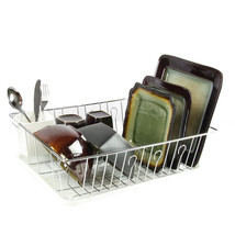 MegaChef 17.5 Inch White Single Level Dish Rack with 14 Plate Positioner... - $66.72