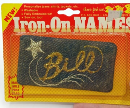 Vintage Iron On Name Patch Metallic on Denim BILL by Three Fish Inc. NIP - £7.49 GBP