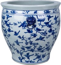 Planter Vase Flock of Birds Blue White Porcelain Hand-Crafted - £842.76 GBP