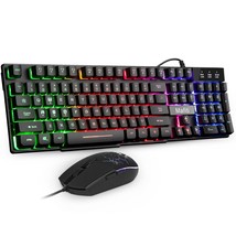 Rk101 Computer Keyboard Mouse Combo Wired, Rgb Backlit Usb Keyboard For Pc Mac L - £31.96 GBP