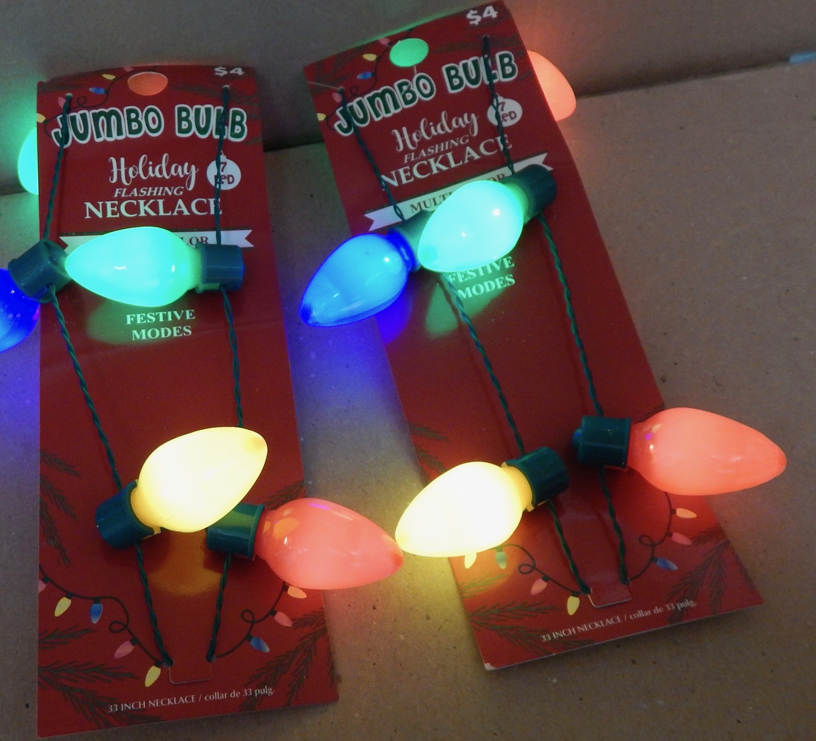 Primary image for Christmas LED Necklaces 2ea Jumbo 7ea Bulbs Multi Color 3 Modes 33" Long 177B