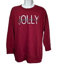 Ellen Tracy Jolly Holiday Christmas Red Maroon Sweatshirt Size L - £11.87 GBP