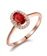 Unique Vintage Ruby Gemstone Real Diamond Solid 14K Rose Gold Oval Shape... - $646.79