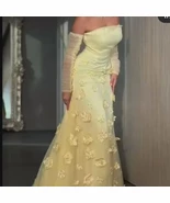 Strapless three-dimensional handmade flower nail bead yellow satin evening gown  - $220.00