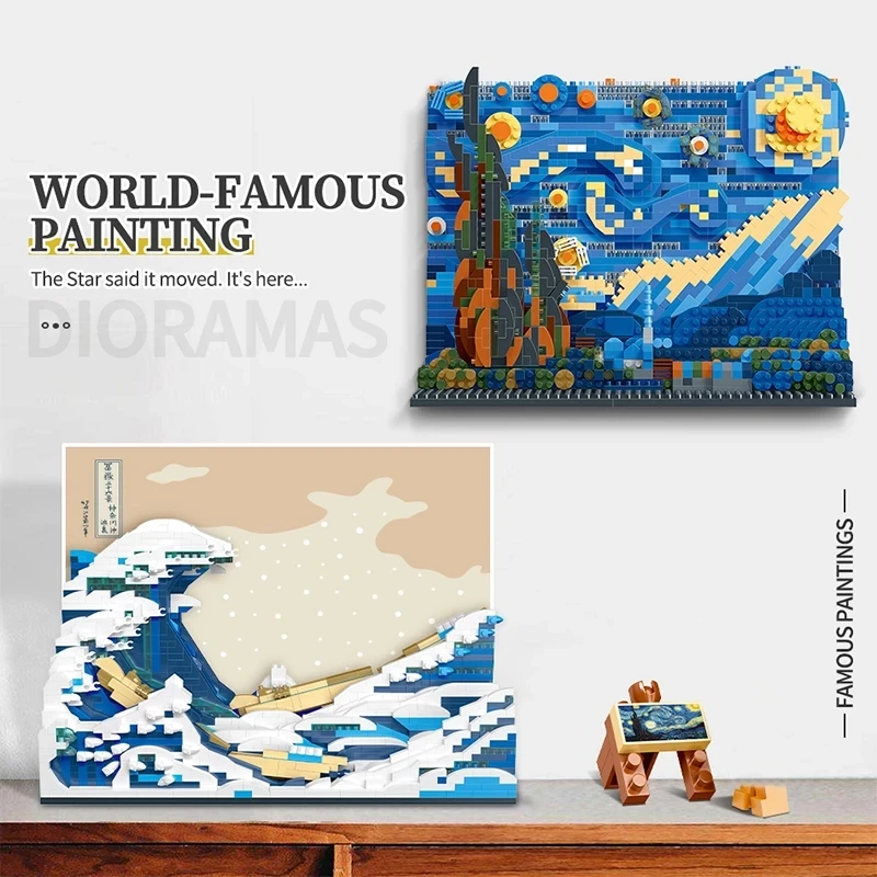 Creative Art Van Gogh Paintings The Starry Night MOC The Great Wave of Kanagawa - £13.14 GBP+