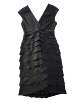 Adrianna Papell Dress Dark Gray Shimmer Tiered Ruffles Size 4 Capped Sleeve $265 - £3.98 GBP
