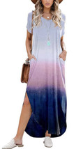 Boho Women&#39;s V Neck Casual Loose Long Dress Short Sleeve Split Maxi dres... - £24.20 GBP
