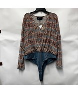 Nina Parker Womens Plus 2X Multicolor Ikat Print Long Sleeve Bodysuit NW... - $53.76 CAD