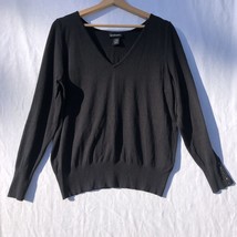 Lane Bryant 14/16 Black V Neck Long Sleeve Pullover Sweater Rayon - $24.74