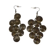 Vintage Bronze-Tone Dangle Earrings With Textured Circular Discs Boho Je... - $15.25