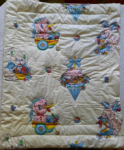 Fab! VTG Polished Cotton Nursery Animal Crib Quilt ~ Kitten Duck Puppy Bunny NOS - $75.19