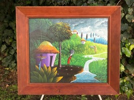 Francis Paraison Original Modern Surrealist Landscape Vintage Haiti Oil &amp; Canvas - £1,132.74 GBP