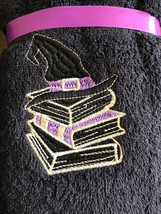 Halloween Witch Hat Hand Towels Bath Set of 2 Spell Books Embroidered Black - £29.21 GBP