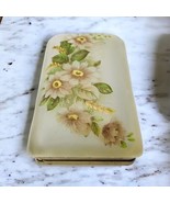 Frosted Vtg Glass Jewelry Trinket Box Hand Paint Hinged Brass Floral Rec... - $37.31 CAD