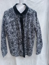 Chico&#39;s Black and White Button Down Collared Shirt, Size 2 Large, No Iron - £7.79 GBP